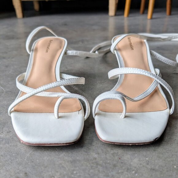 Reformation Sammie Lace Up Sandal White Leather Kitten Heel size 6.5 - Picture 5 of 9